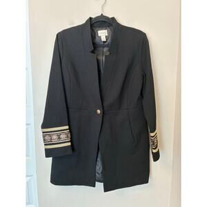 Chico’s Gold Embroidery Cuff Detail Black Blazer Jacket Size Medium